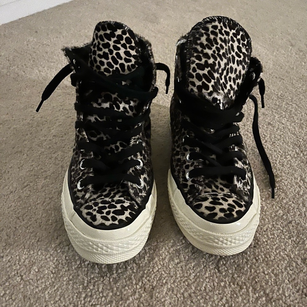 Leopard converse high tops, size 7.